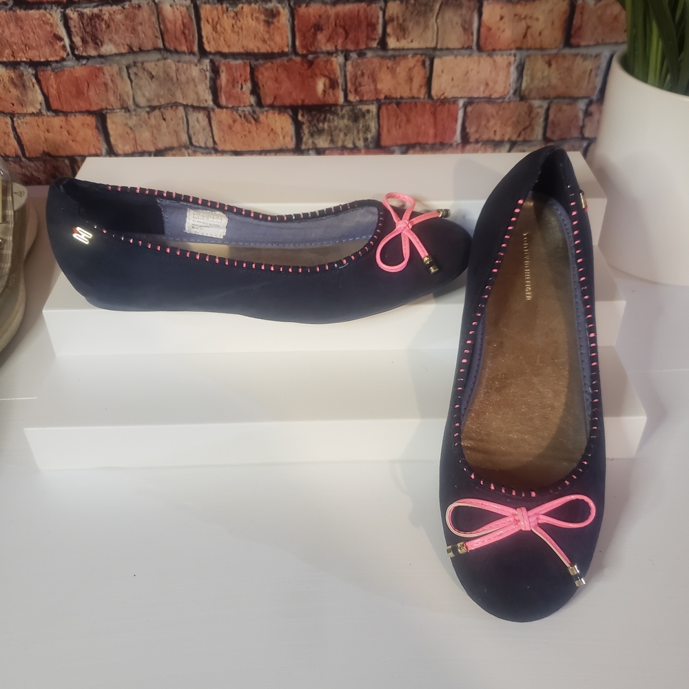 Tommy Hilfiger Navy Flats with Pink Trim